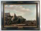 painting of a group of people on horseback in front of a tent
