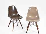 pair of mid century eames side chairs with wood legs and upholstered upholstered upholstered