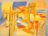 an image of a painting of a yellow and blue cross on a white background