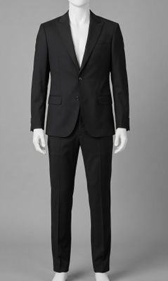 the mannequin is dressed in a black suit and white shirt