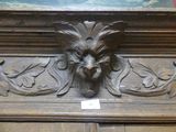a wooden door with a lion head on it