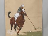 un tableau représentant un homme à cheval jouant au polo