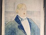 a painting of a man in a blue jacket and bow tie