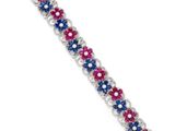 a pink, blue and white bracelet with a flower design