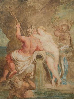 an image of a painting of a man and a woman in a cave