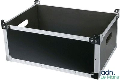 a close up of a black and silver case on a white background