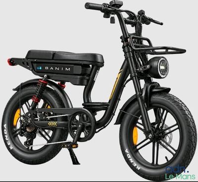 une image représentant un vélo électrique noir et jaune sur fond blanc