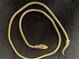 a gold snake is shown on a black background