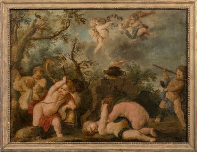 une image d'un tableau représentant un groupe de personnes dans une zone boisée