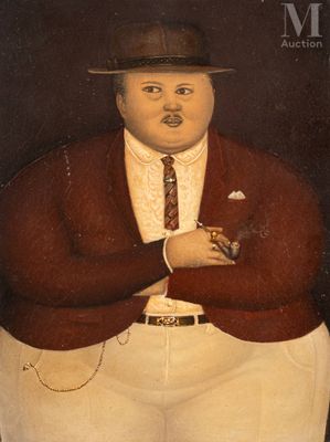 painting of a man in a suit and tie standing with his arms crossed