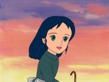une image représentant une femme tenant un parapluie, tirée d'un dessin animé
