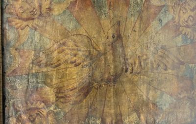 École XIXème. Oiseau et les anges,