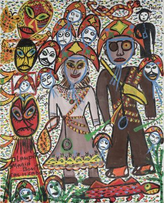an image of a painting of a group of people on a skateboard