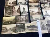 several old black and white photos of old buildings and buildings