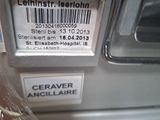 a close up of a label on the back of a car