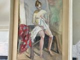 a picture of a painting of a woman sitting on a chair