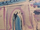 a picture of a drawing of a bus on the street