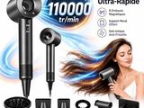 an image of a woman is blow drying her hair with a hair dryer