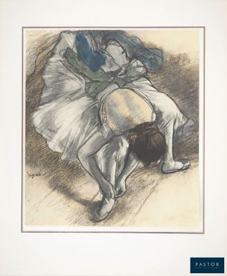 framed and matted drawing of a woman in a ballerina tutu