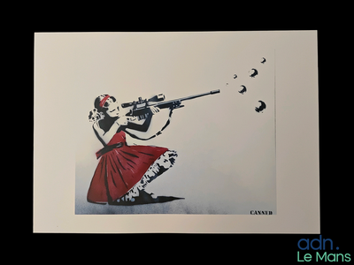 a painting of a woman with a gun on the wall