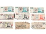 six different bills of different shapes and sizes are on a white surface