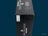 a black box with a white logo on it