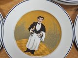 four plates with a picture of a man in a tuxedo on them