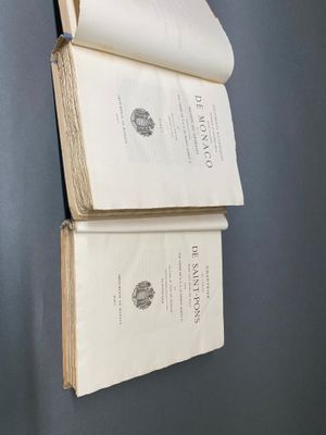 deux livres ouverts accrochés l'un à côté de l'autre sur un mur