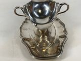 silver plated tea set with two cups and saucers