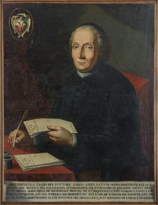 portrait d'un homme vêtu d'un manteau noir, tenant un livre et en train d'écrire