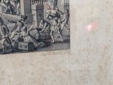 a drawing of a group of people outside a building