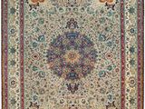 tapis persan ancien à motif floral sur fond beige