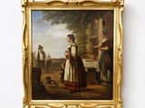 une photo d'un tableau représentant une femme avec un chien