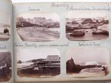 an old photo of a book with pictures of boats and buildings in it