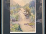 an image of a watercolor painting of a road in the woods
