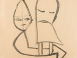 l'image d'un dessin représentant un homme et une femme assis sur un canapé