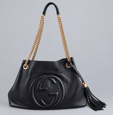 guccissi black leather shoulder bag with gold chain handles