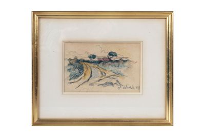 an image of a painting of a train going down a track