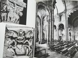 several black and white photographs of a church with a person holding a camera