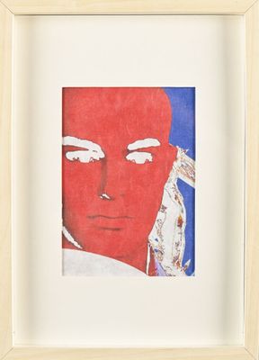 tableau représentant un homme au visage rouge, dans un cadre blanc