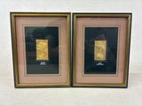 two framed pictures of a gold coin and a picture of a woman