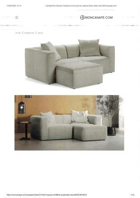 Canapé Square 3 places fixe avec pouf, 206 x 104 x 70 cm, re…