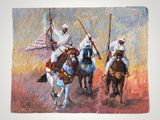 painting of a group of men riding on the backs of horses