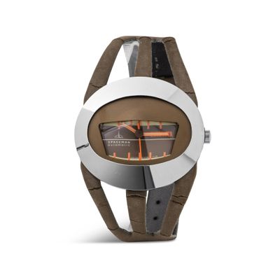 une image d'une montre-bracelet avec un bracelet en cuir marron