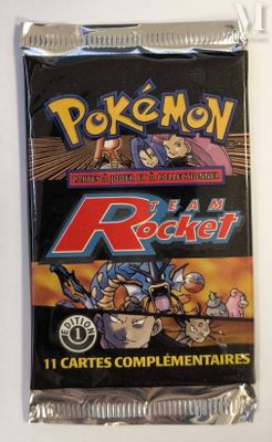 the back of a pack of pokemon trading cards on a white surface