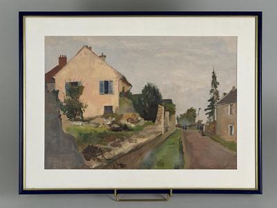 an image of a painting of a house on a street