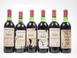 six bouteilles de vin sont alignées sur une surface blanche