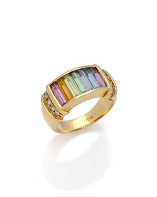 une bague en or sertie de pierres multicolores et de diamants