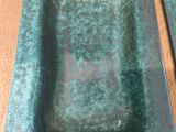 pair of antique green cast iron soap dishes with handles