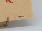 a book with a red ribbon on it on a stand